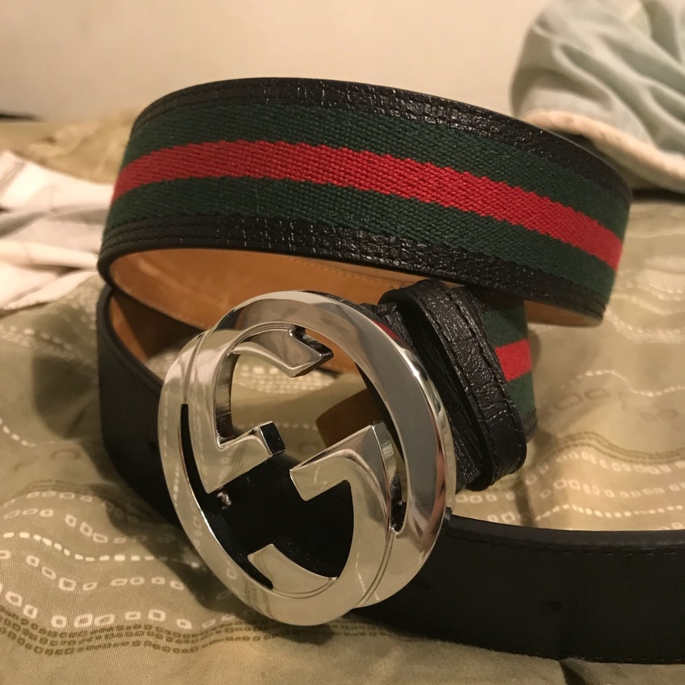 Green and red gucci belt with black leather
